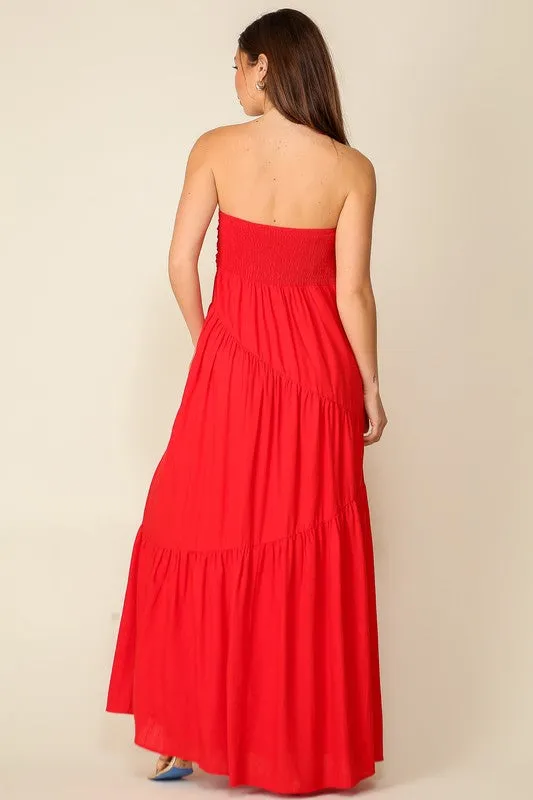 Red Strapless Maxi Dress