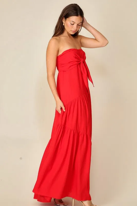 Red Strapless Maxi Dress