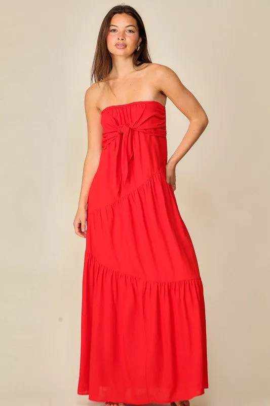 Red Strapless Maxi Dress