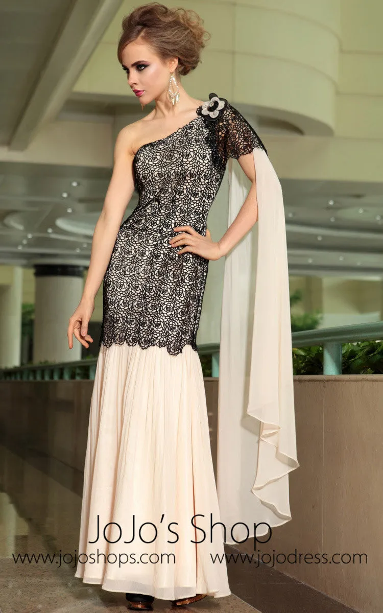 Retro Vintage One Shoulder Black Lace Formal Prom Evening Cocktail Dress DQ830880