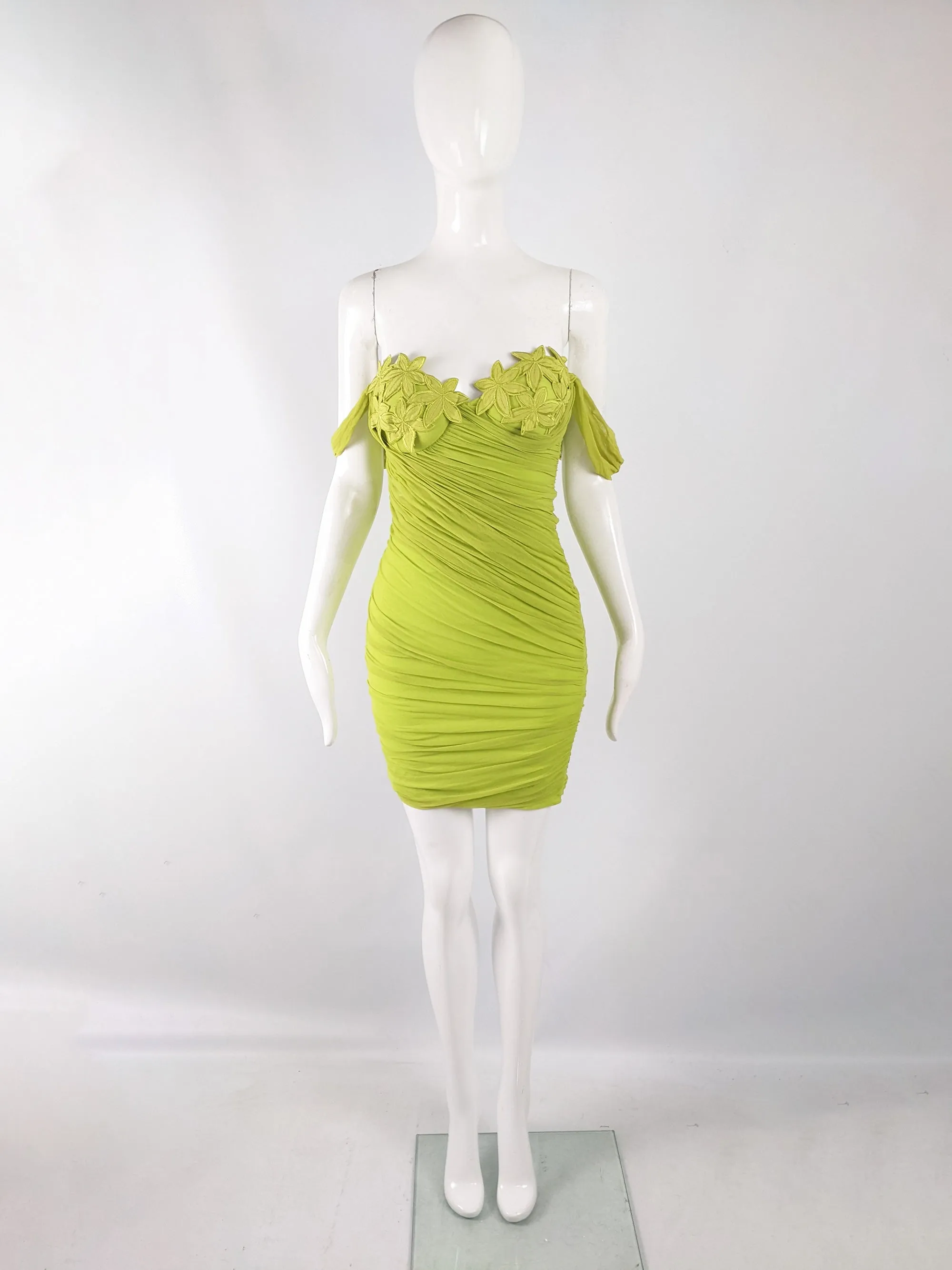 Ritmo di Perla Vintage Green Mesh Bodycon Party Dress, 1980s
