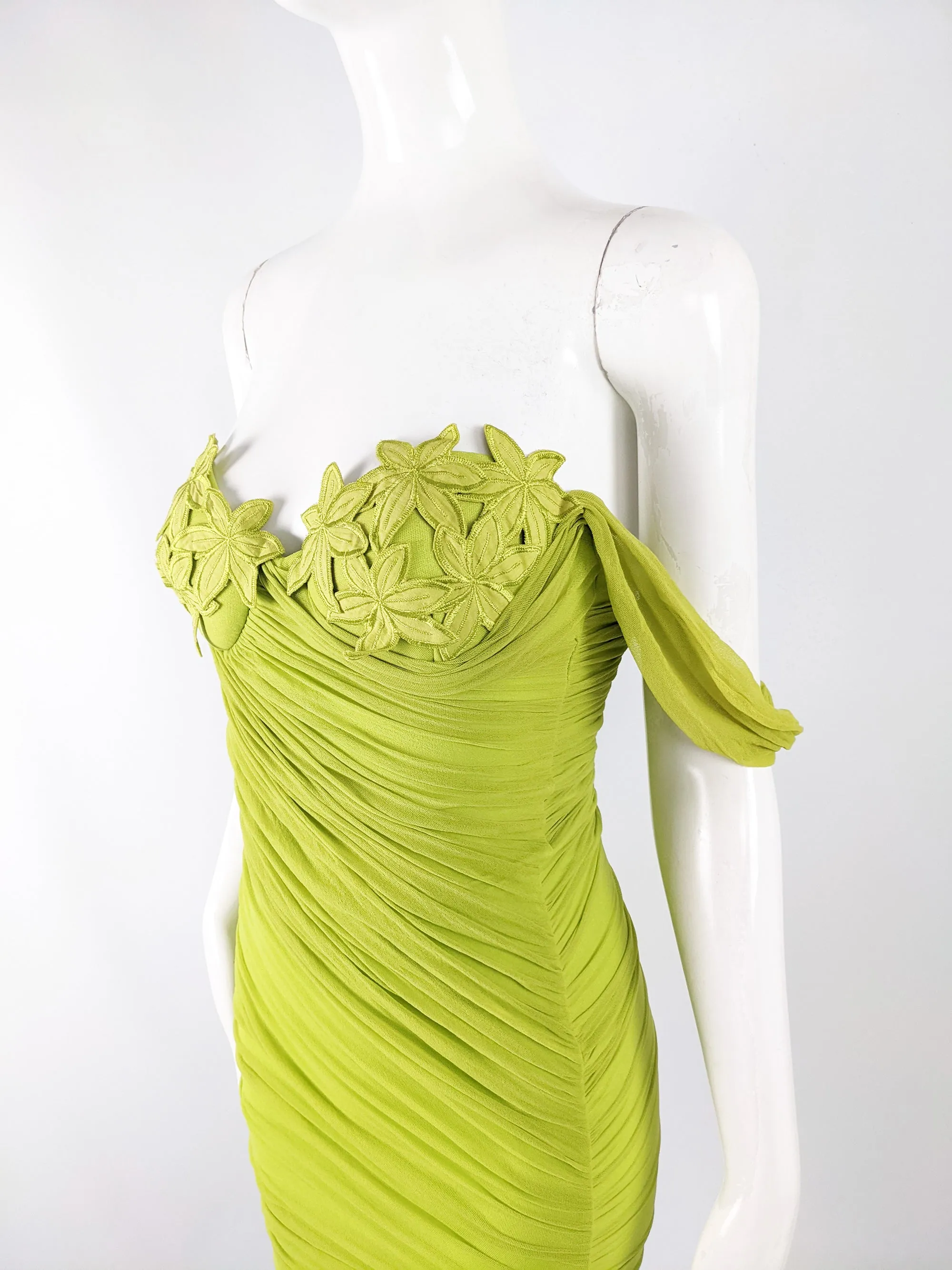 Ritmo di Perla Vintage Green Mesh Bodycon Party Dress, 1980s