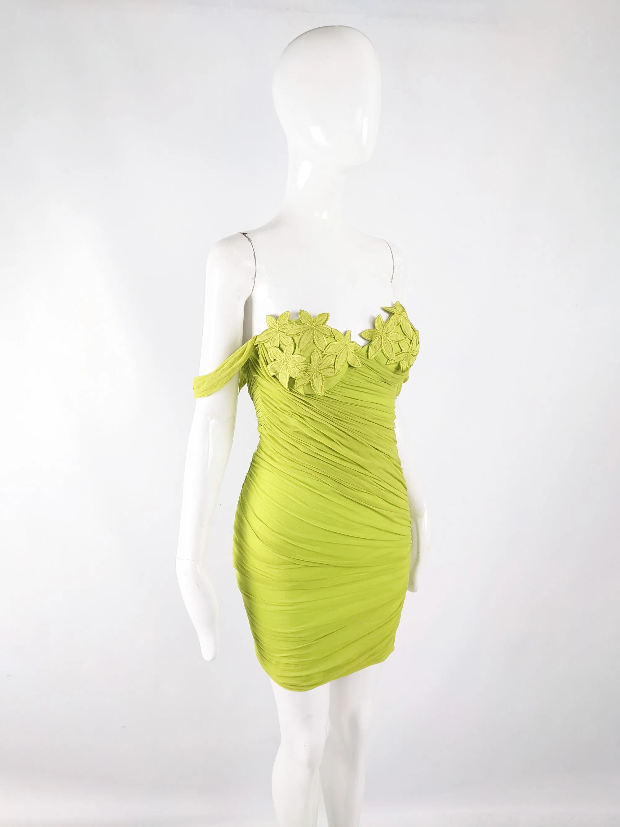 Ritmo di Perla Vintage Green Mesh Bodycon Party Dress, 1980s