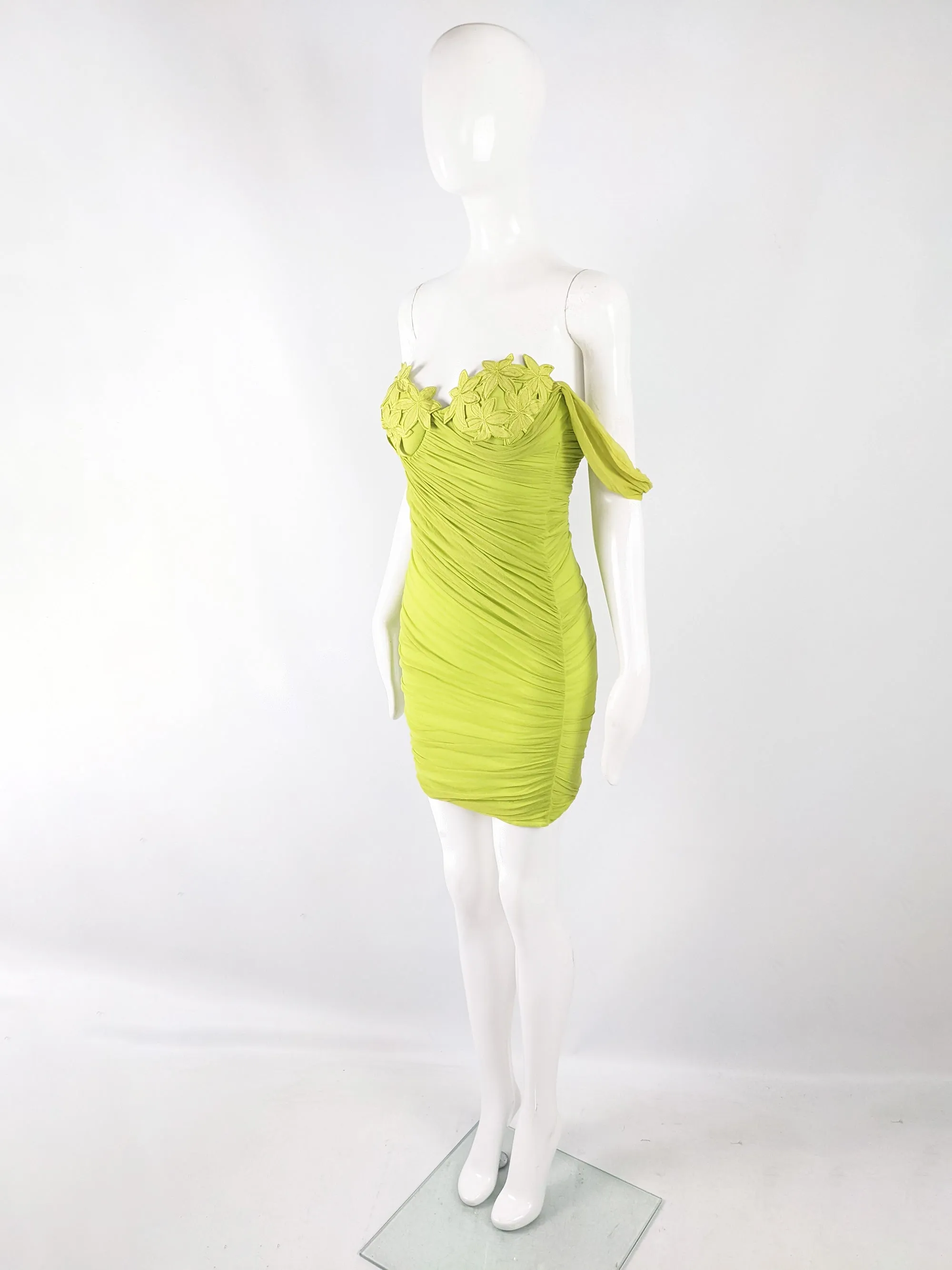 Ritmo di Perla Vintage Green Mesh Bodycon Party Dress, 1980s