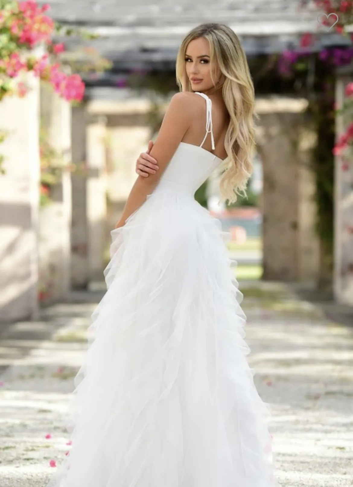 Ruffle White Tulle Gown