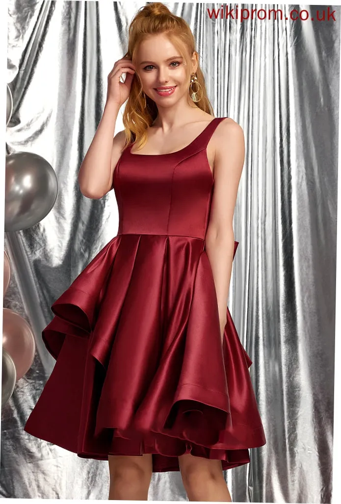 Ruffles Cascading With Knee-Length Square Satin Neckline Prom Dresses Bow(s) A-Line Raelynn