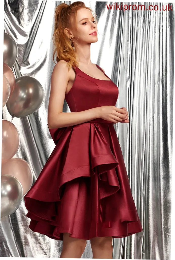 Ruffles Cascading With Knee-Length Square Satin Neckline Prom Dresses Bow(s) A-Line Raelynn