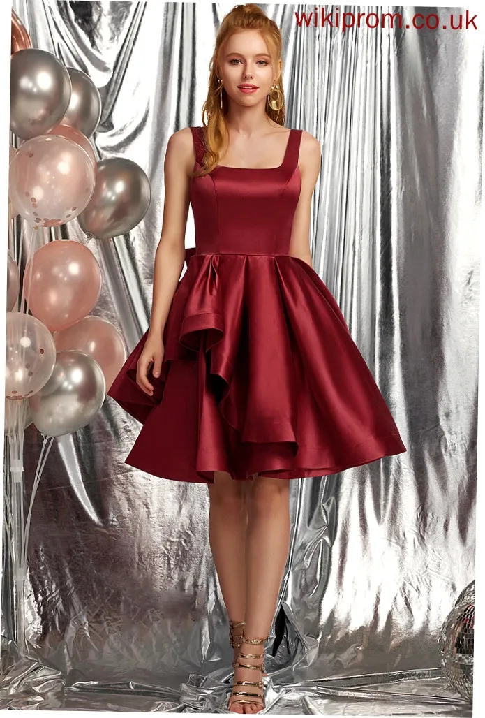 Ruffles Cascading With Knee-Length Square Satin Neckline Prom Dresses Bow(s) A-Line Raelynn