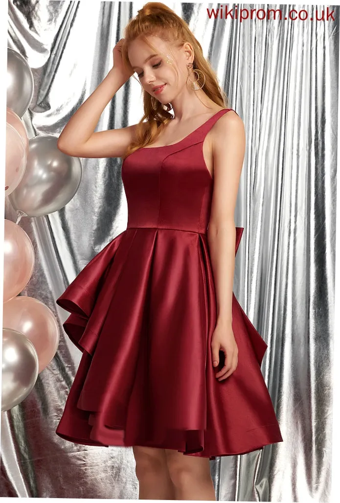 Ruffles Cascading With Knee-Length Square Satin Neckline Prom Dresses Bow(s) A-Line Raelynn