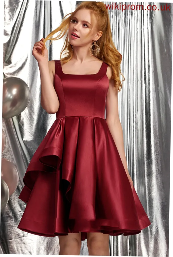 Ruffles Cascading With Knee-Length Square Satin Neckline Prom Dresses Bow(s) A-Line Raelynn