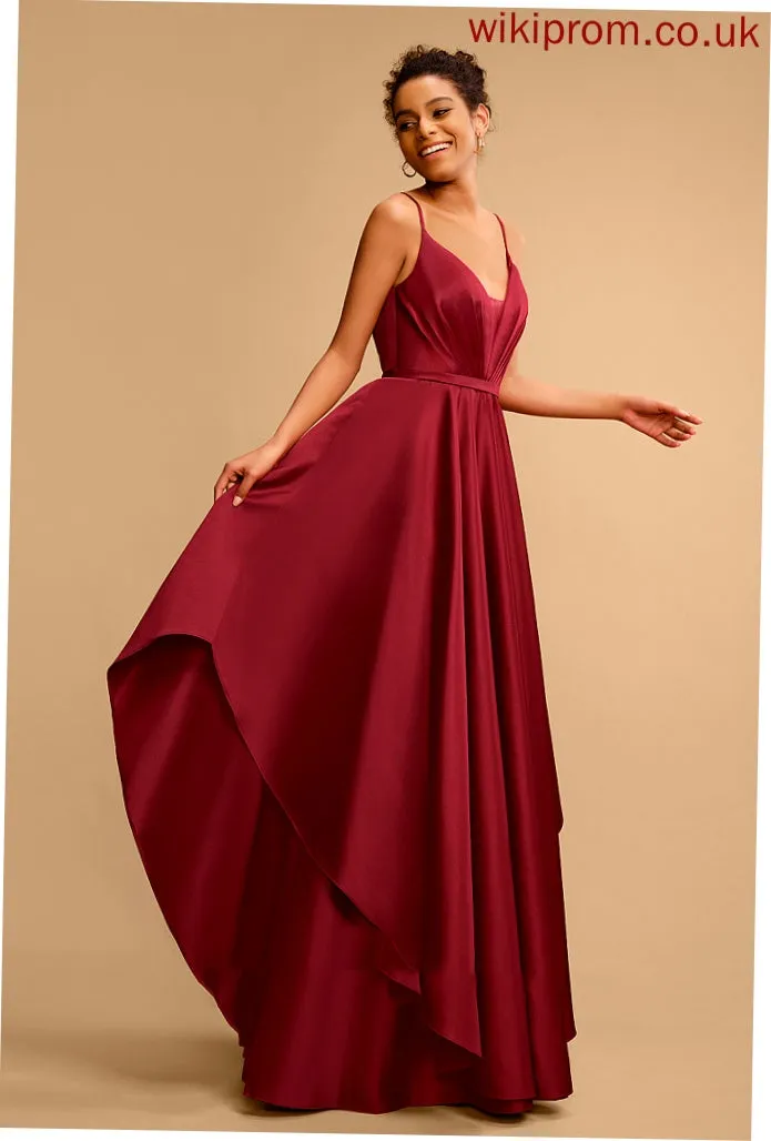 Satin Floor-Length Kaelyn Prom Dresses Ball-Gown/Princess V-neck