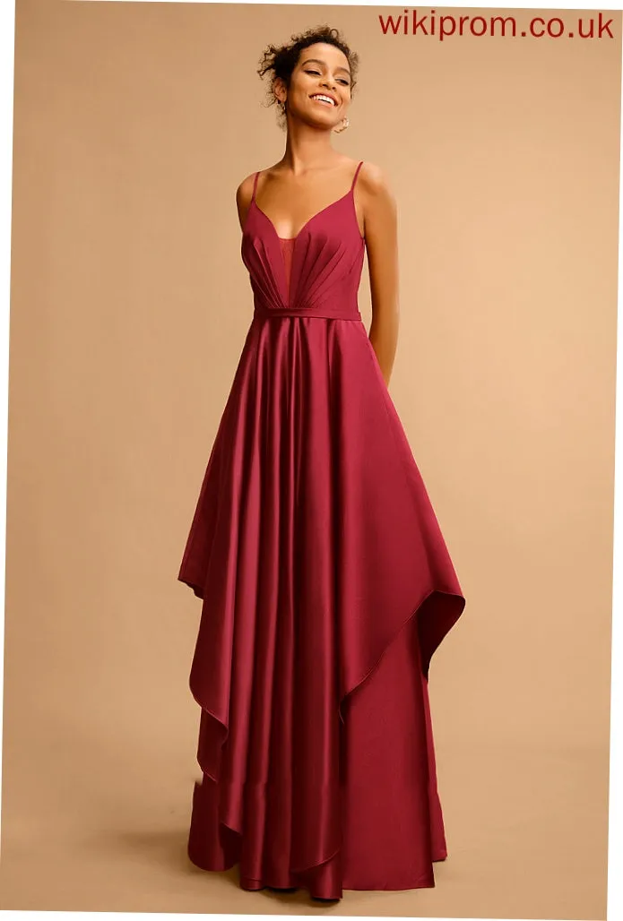 Satin Floor-Length Kaelyn Prom Dresses Ball-Gown/Princess V-neck