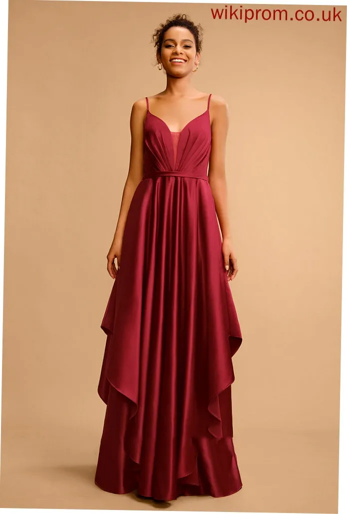 Satin Floor-Length Kaelyn Prom Dresses Ball-Gown/Princess V-neck