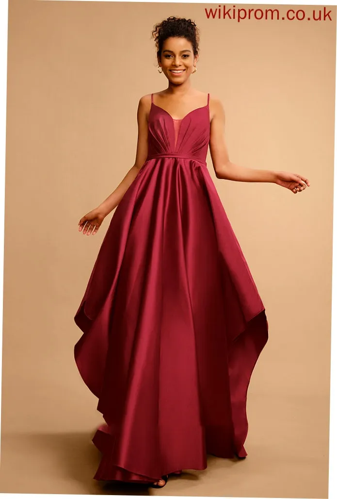 Satin Floor-Length Kaelyn Prom Dresses Ball-Gown/Princess V-neck