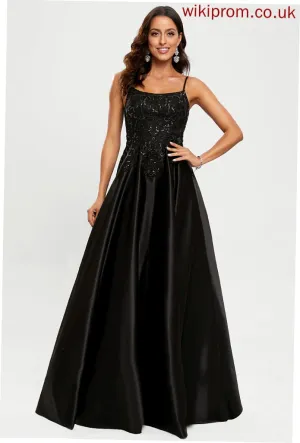 Satin Sequins Floor-Length Scoop A-Line Prom Dresses With Emmalee
