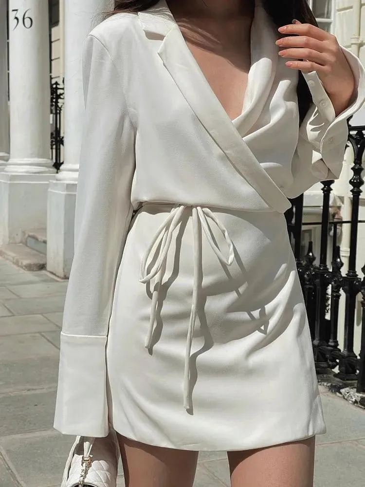 Satin V-neck Wrap Mini Dress