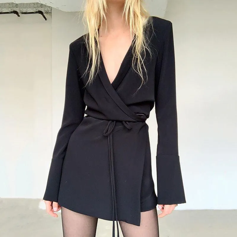 Satin V-neck Wrap Mini Dress