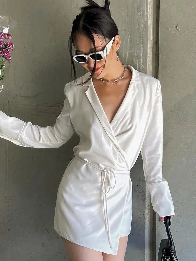 Satin V-neck Wrap Mini Dress