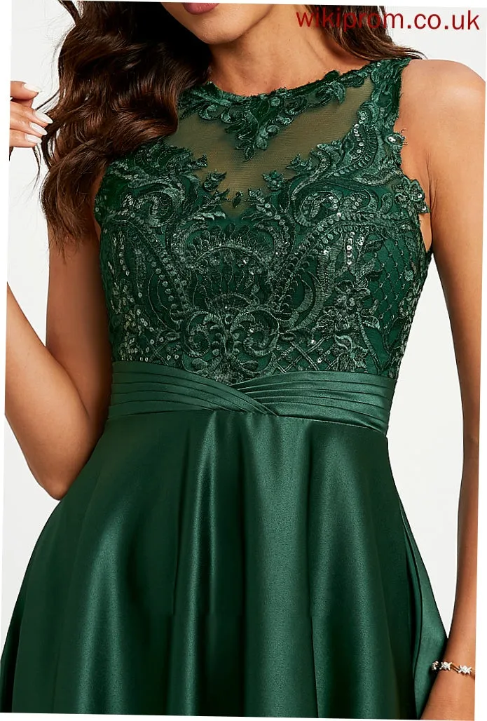 Scoop Neck Prom Dresses Satin Floor-Length Ball-Gown/Princess With Sequins Undine Lace