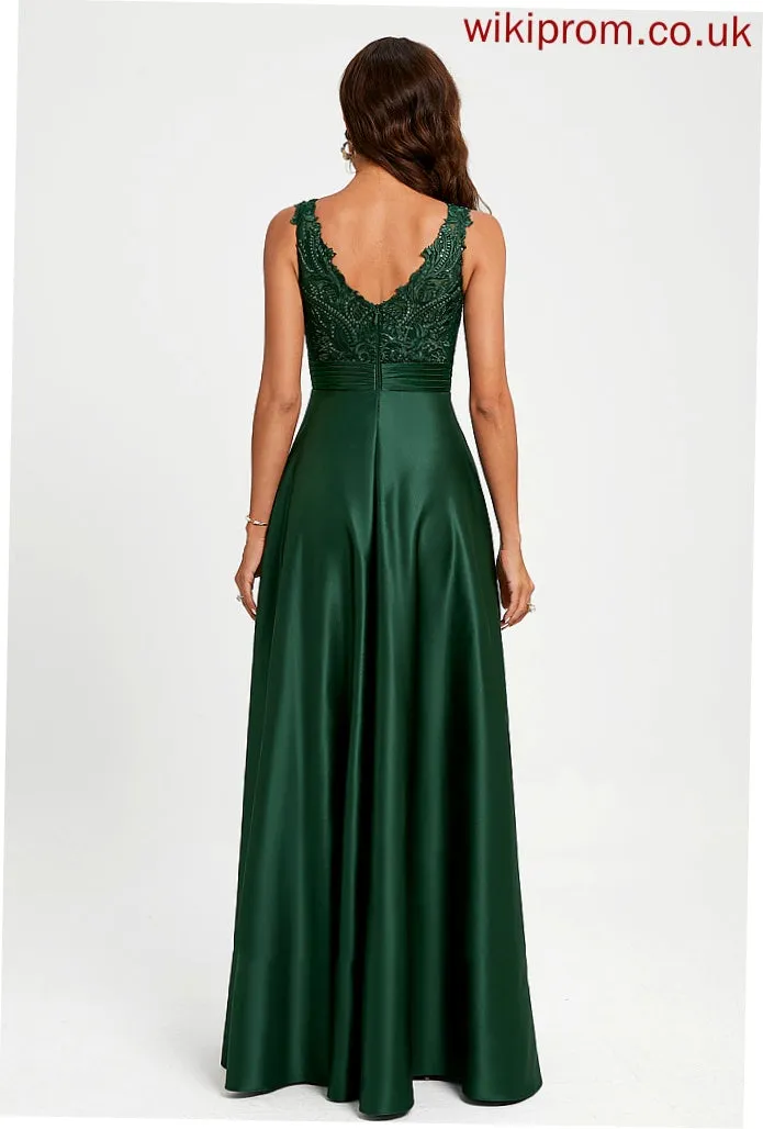 Scoop Neck Prom Dresses Satin Floor-Length Ball-Gown/Princess With Sequins Undine Lace