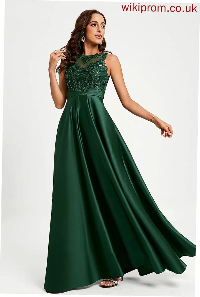 Scoop Neck Prom Dresses Satin Floor-Length Ball-Gown/Princess With Sequins Undine Lace