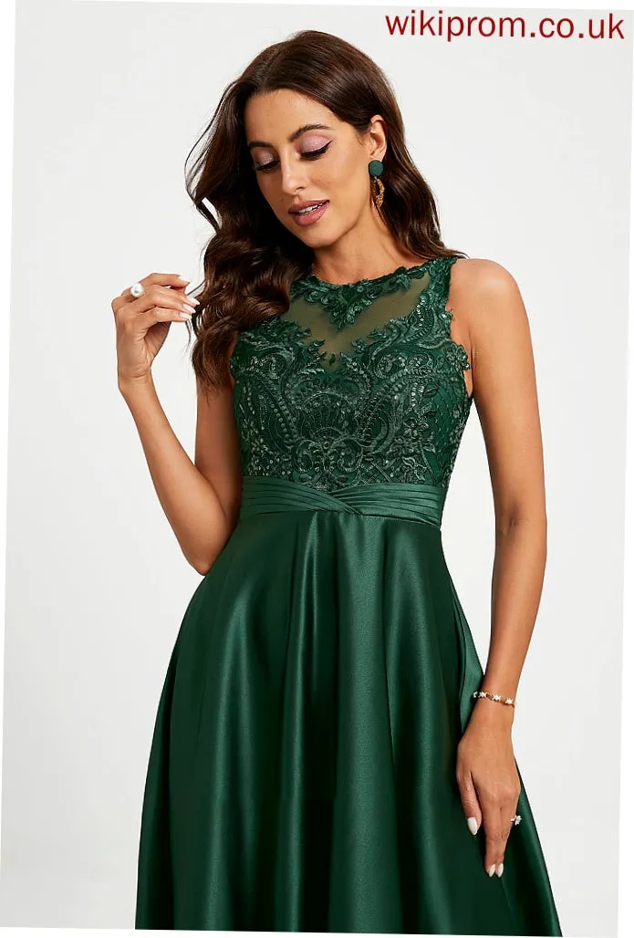 Scoop Neck Prom Dresses Satin Floor-Length Ball-Gown/Princess With Sequins Undine Lace
