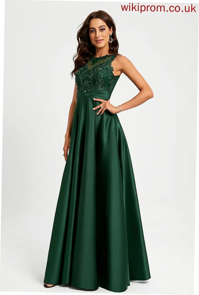 Scoop Neck Prom Dresses Satin Floor-Length Ball-Gown/Princess With Sequins Undine Lace