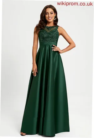 Scoop Neck Prom Dresses Satin Floor-Length Ball-Gown/Princess With Sequins Undine Lace