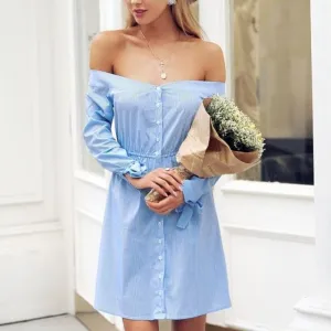 Sexy Off Shoulder Summer Tie Up Button Dress