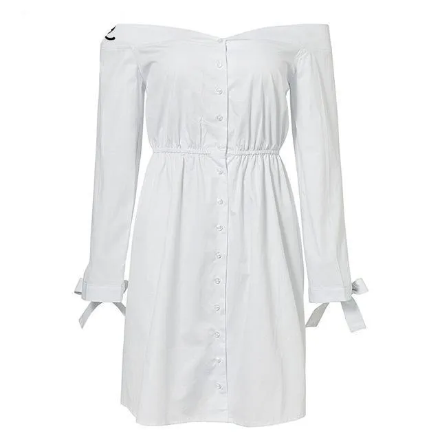Sexy Off Shoulder Summer Tie Up Button Dress