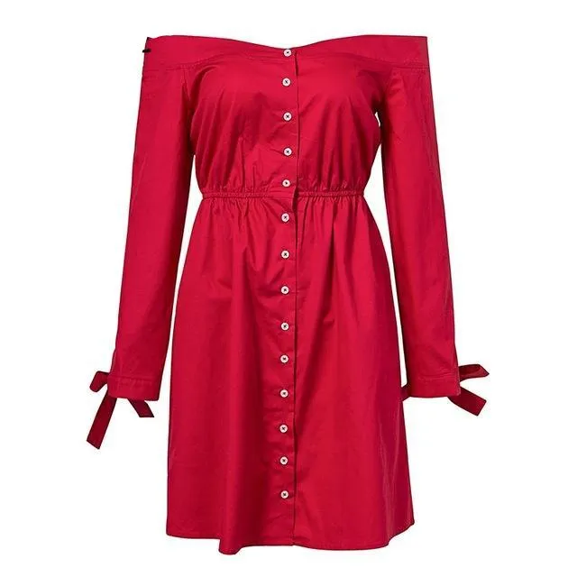Sexy Off Shoulder Summer Tie Up Button Dress
