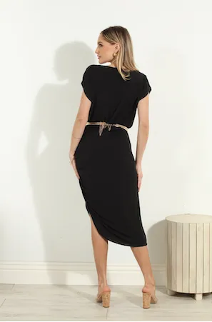 Shirred Asymmetrical Dress | Black
