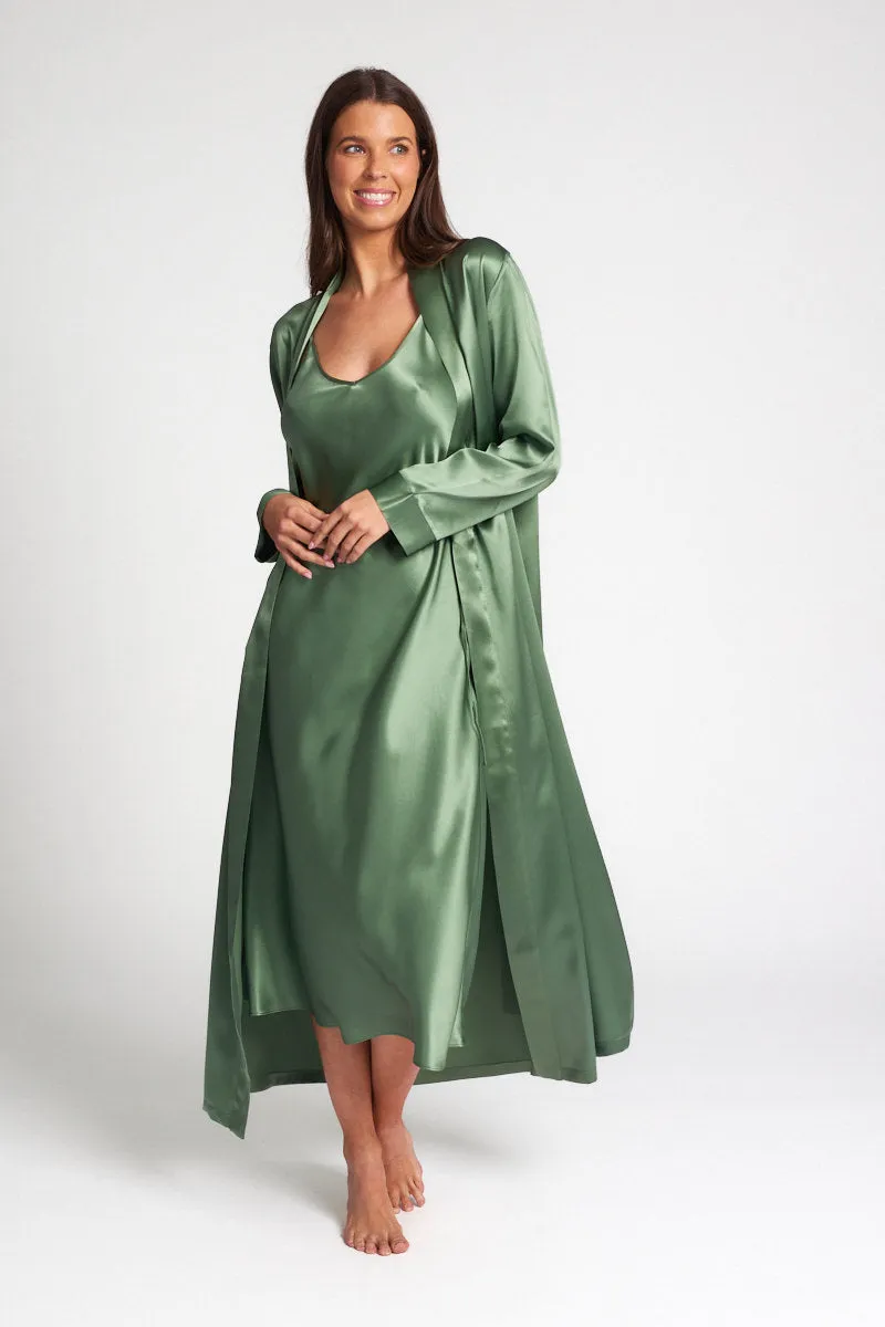 Silk Chemise 3/4 Long Nightdress Basil
