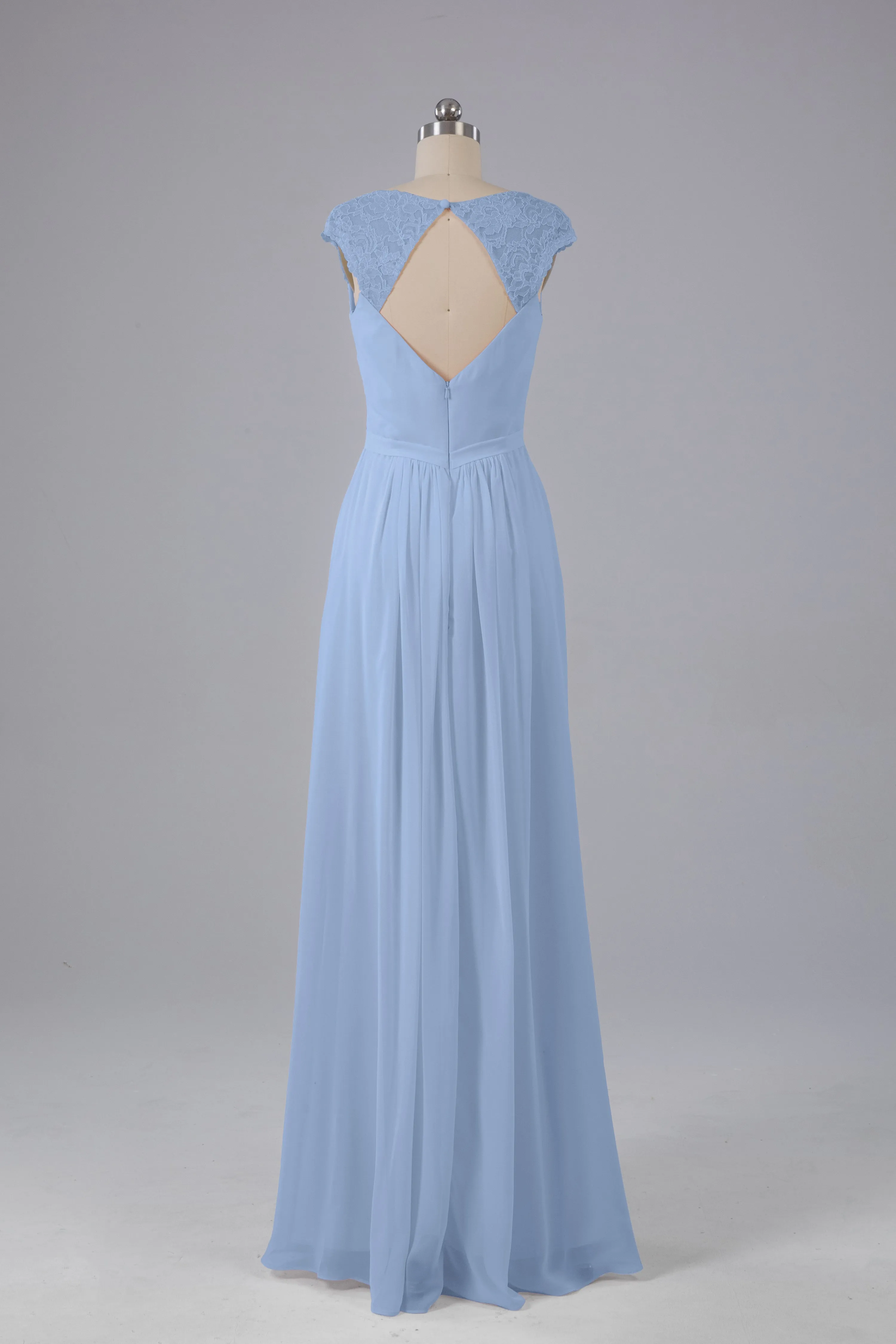 Simple Cap Sleeves Chiffon Floor Length Bridesmaid Dresses