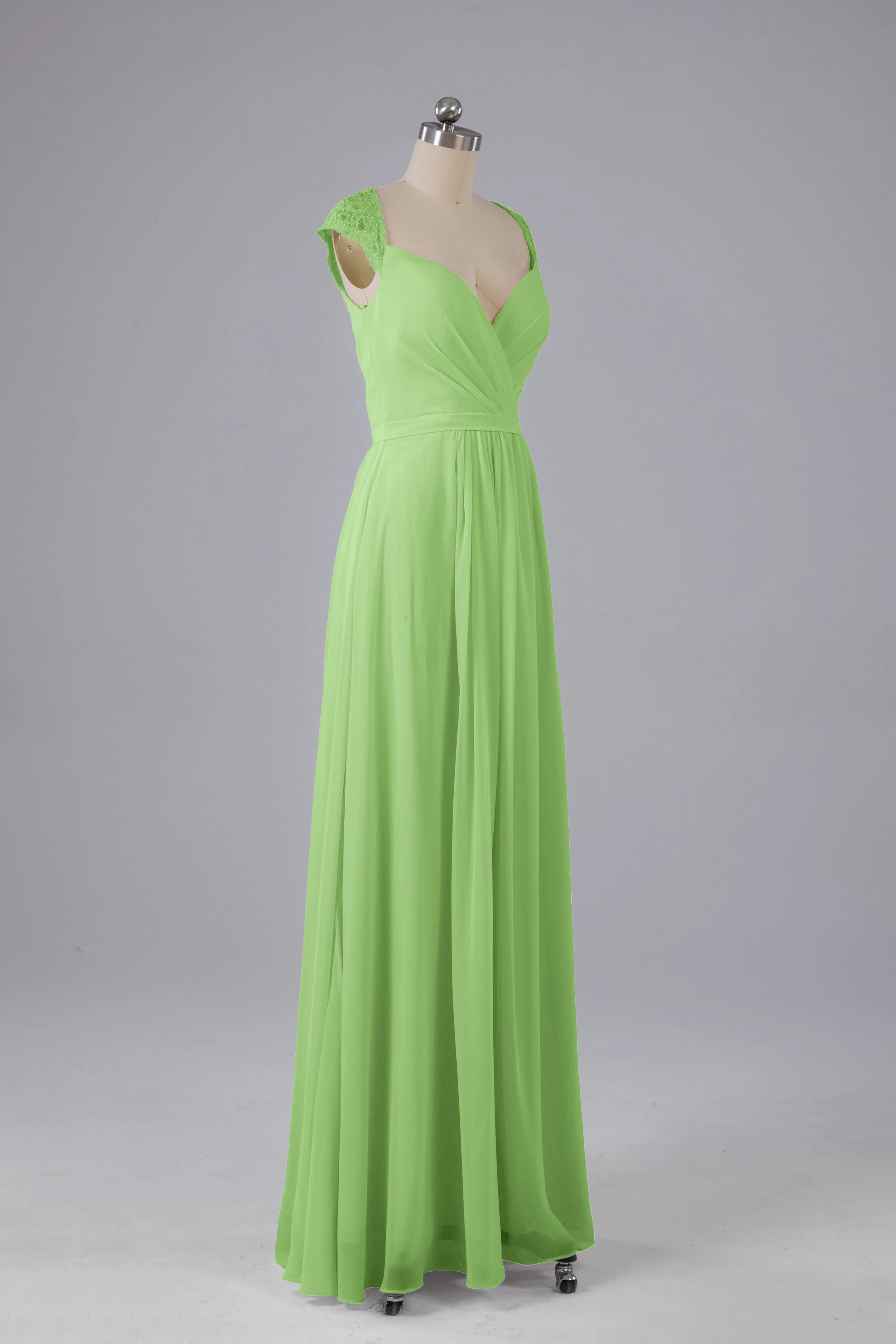 Simple Cap Sleeves Chiffon Floor Length Bridesmaid Dresses