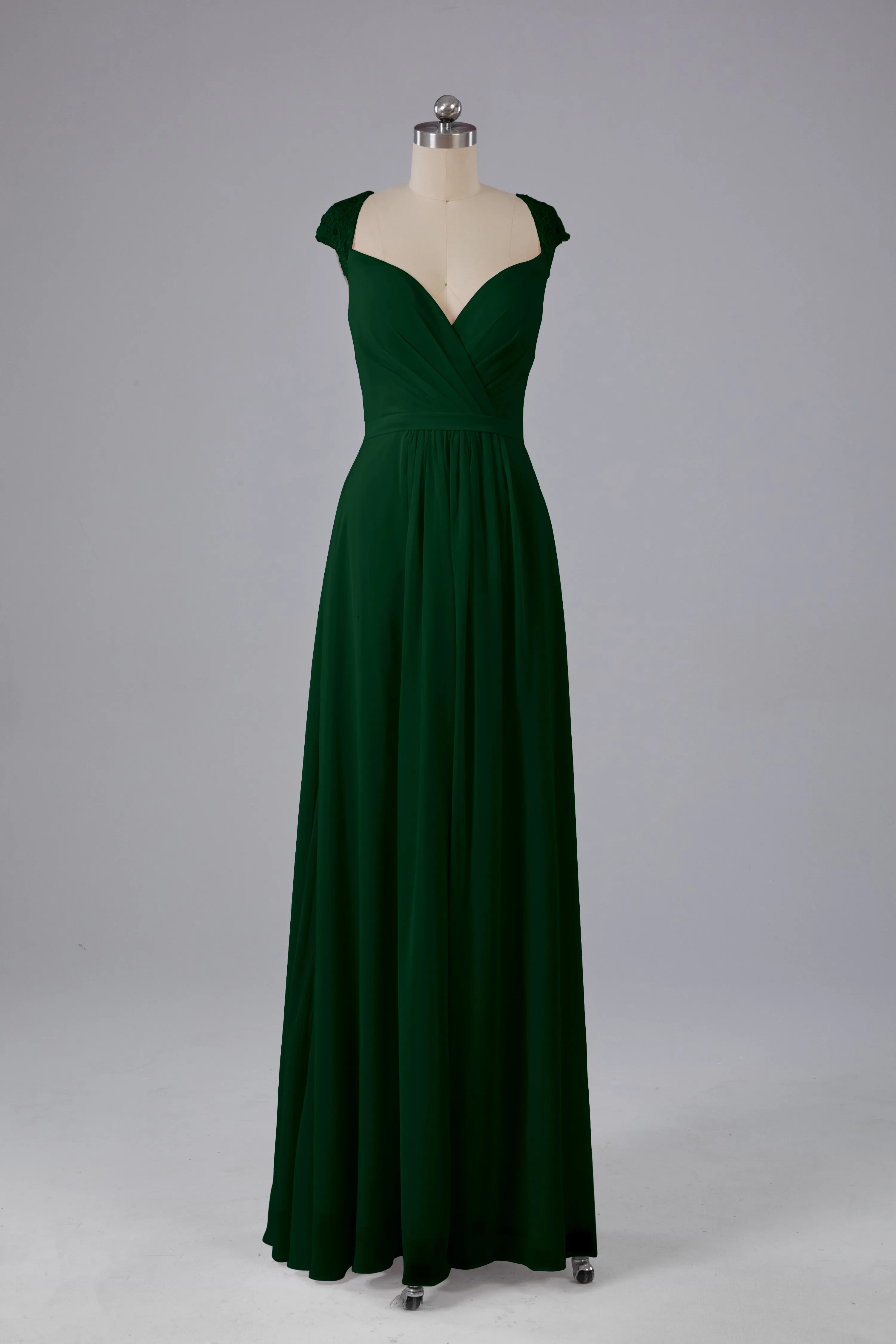 Simple Cap Sleeves Chiffon Floor Length Bridesmaid Dresses
