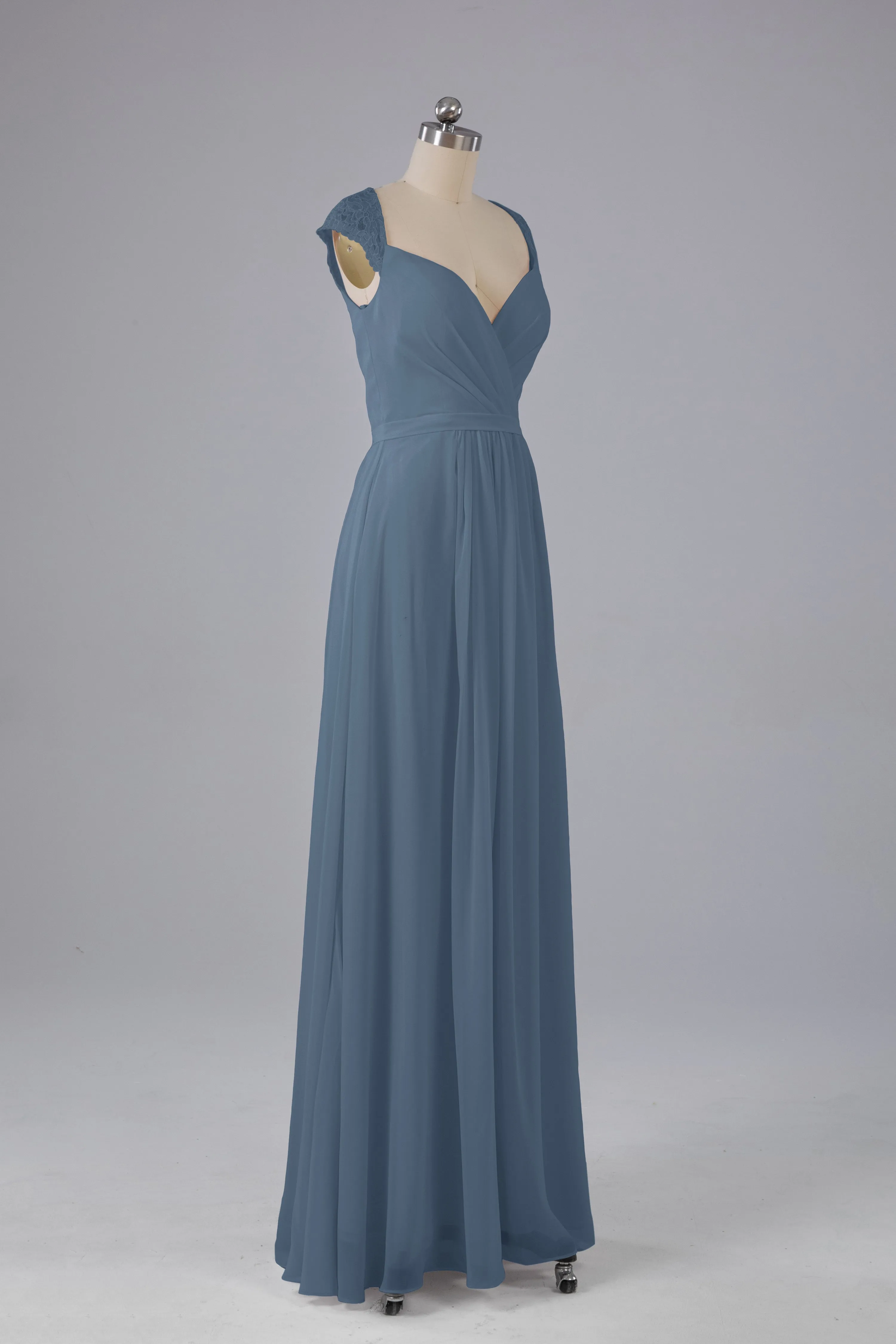 Simple Cap Sleeves Chiffon Floor Length Bridesmaid Dresses