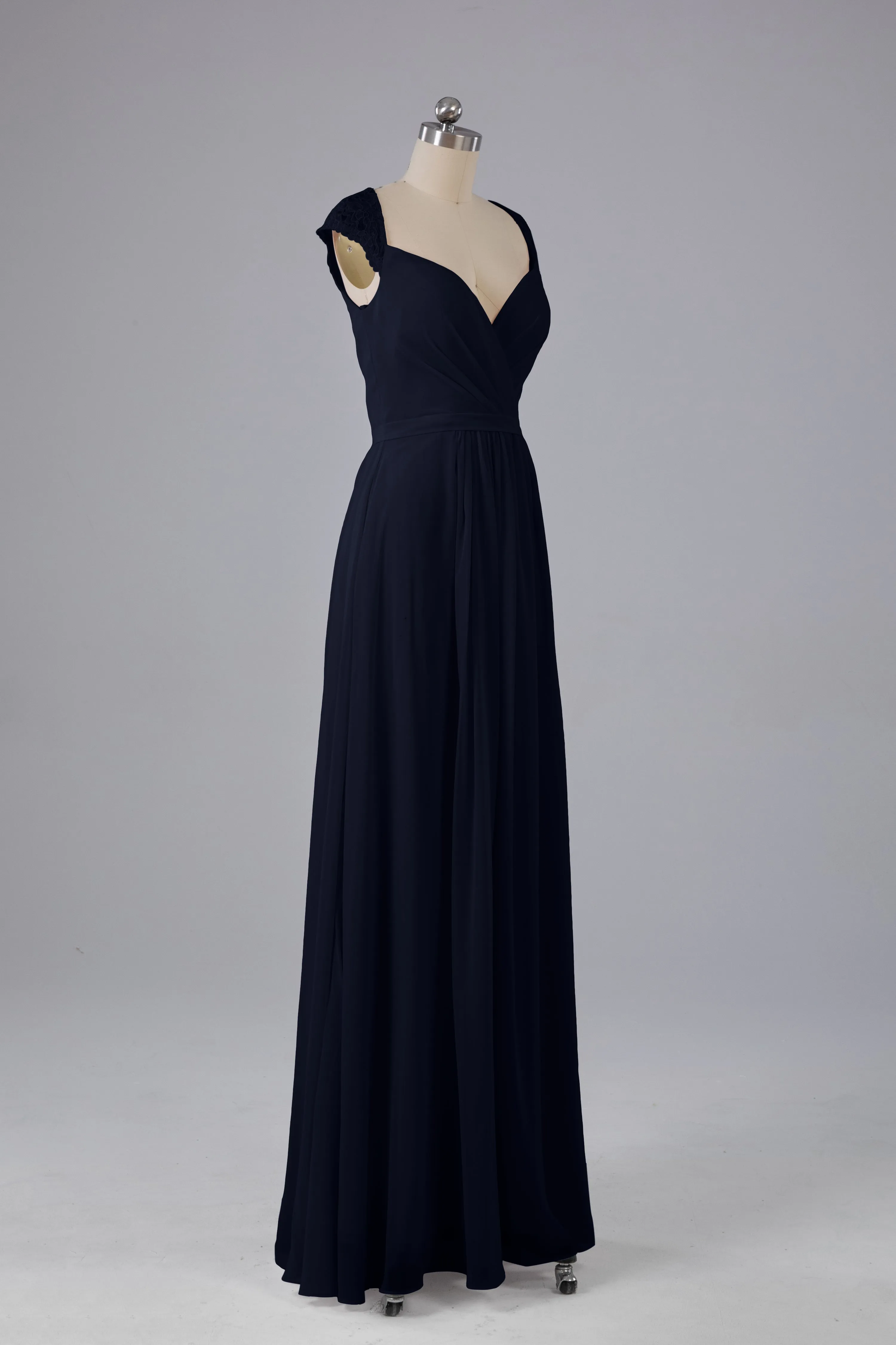 Simple Cap Sleeves Chiffon Floor Length Bridesmaid Dresses
