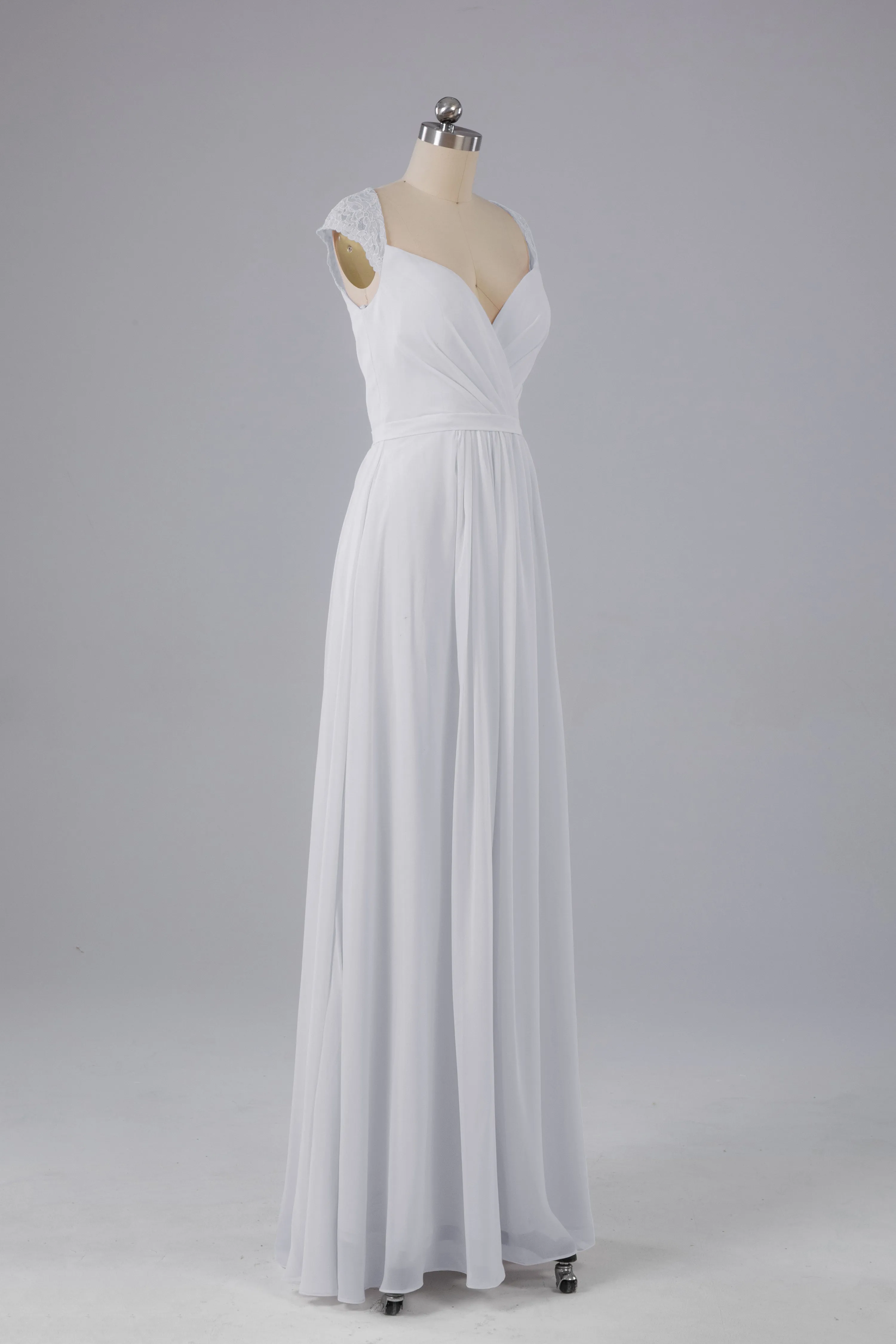 Simple Cap Sleeves Chiffon Floor Length Bridesmaid Dresses