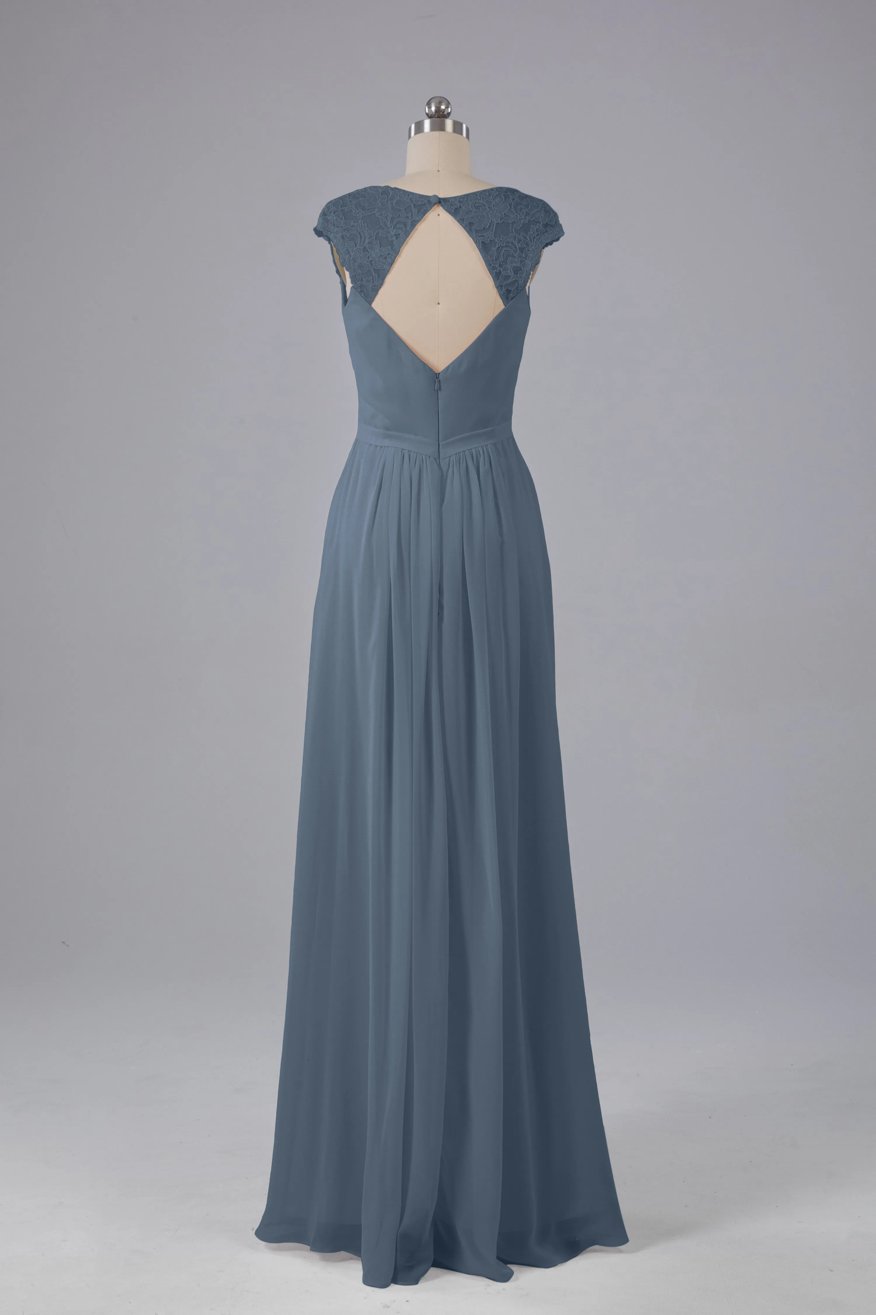 Simple Cap Sleeves Chiffon Floor Length Bridesmaid Dresses