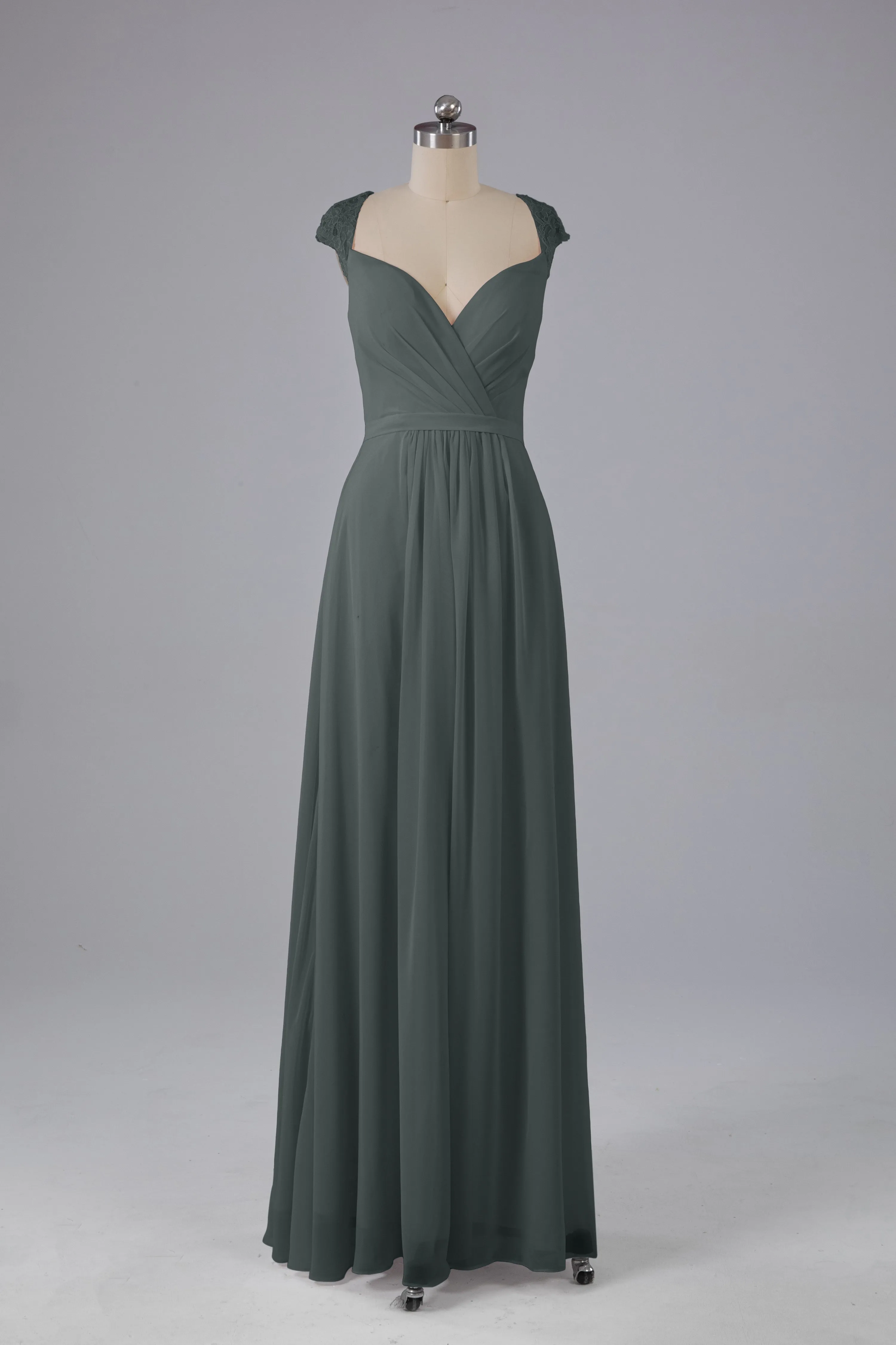 Simple Cap Sleeves Chiffon Floor Length Bridesmaid Dresses