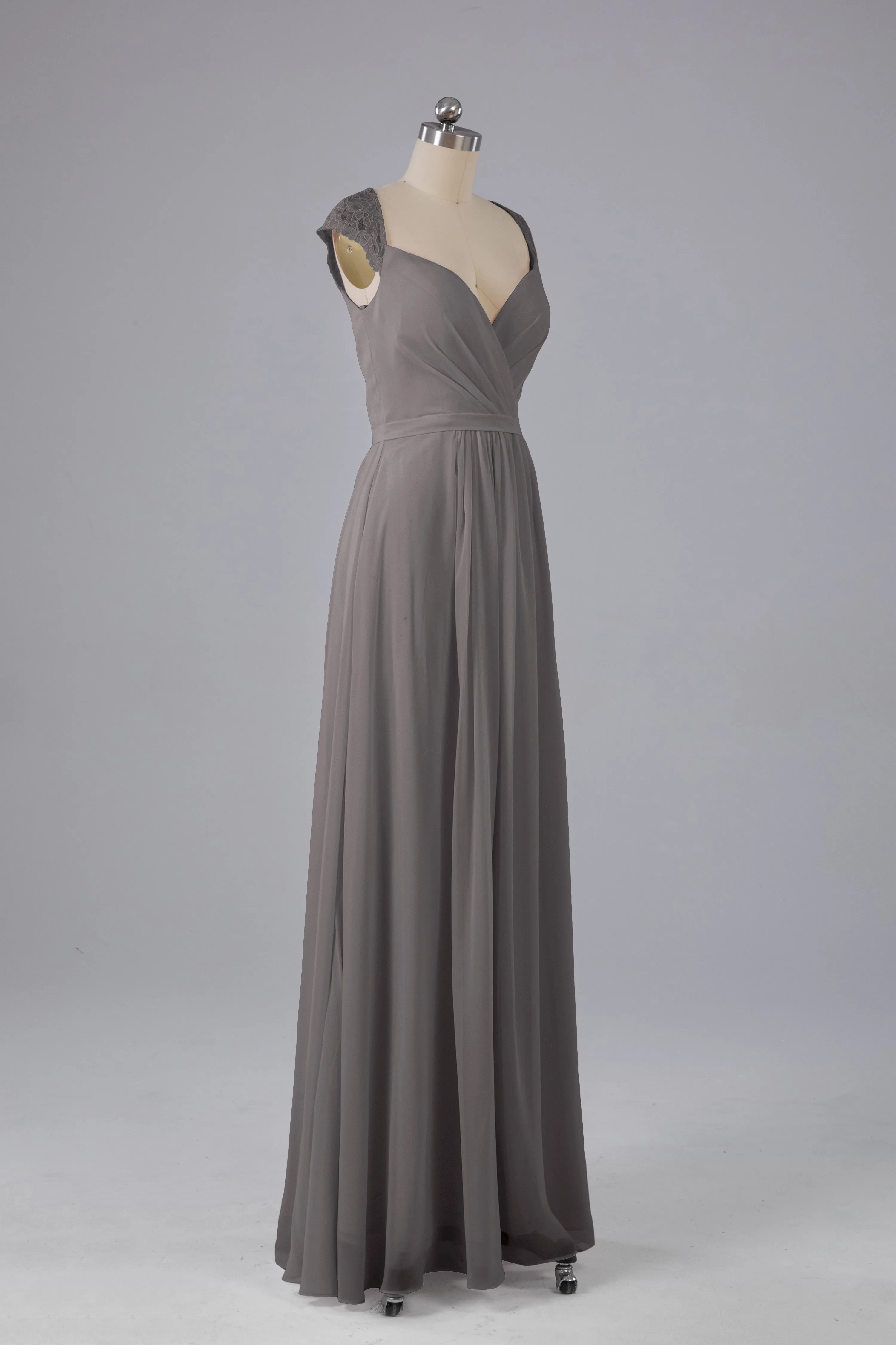 Simple Cap Sleeves Chiffon Floor Length Bridesmaid Dresses