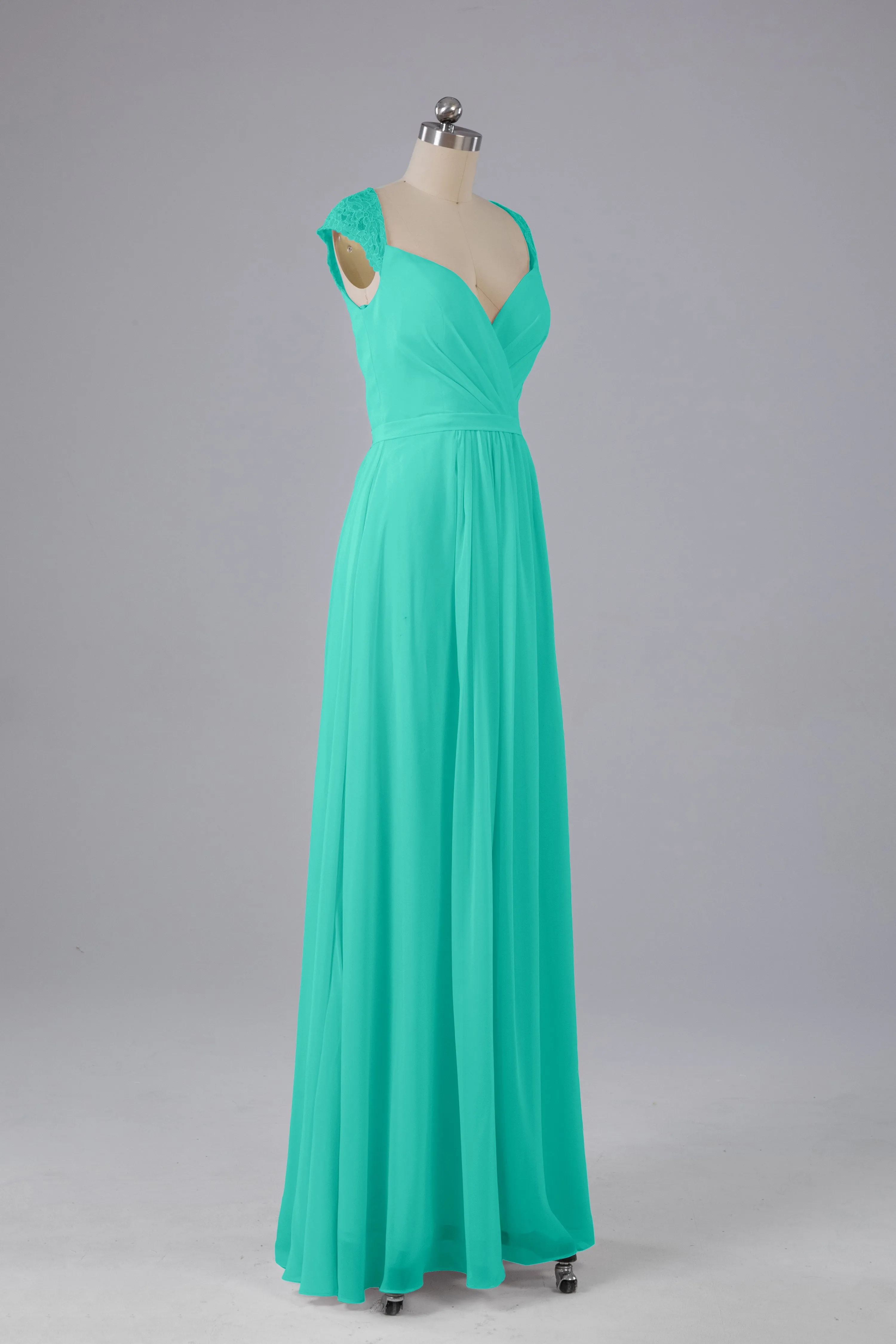 Simple Cap Sleeves Chiffon Floor Length Bridesmaid Dresses