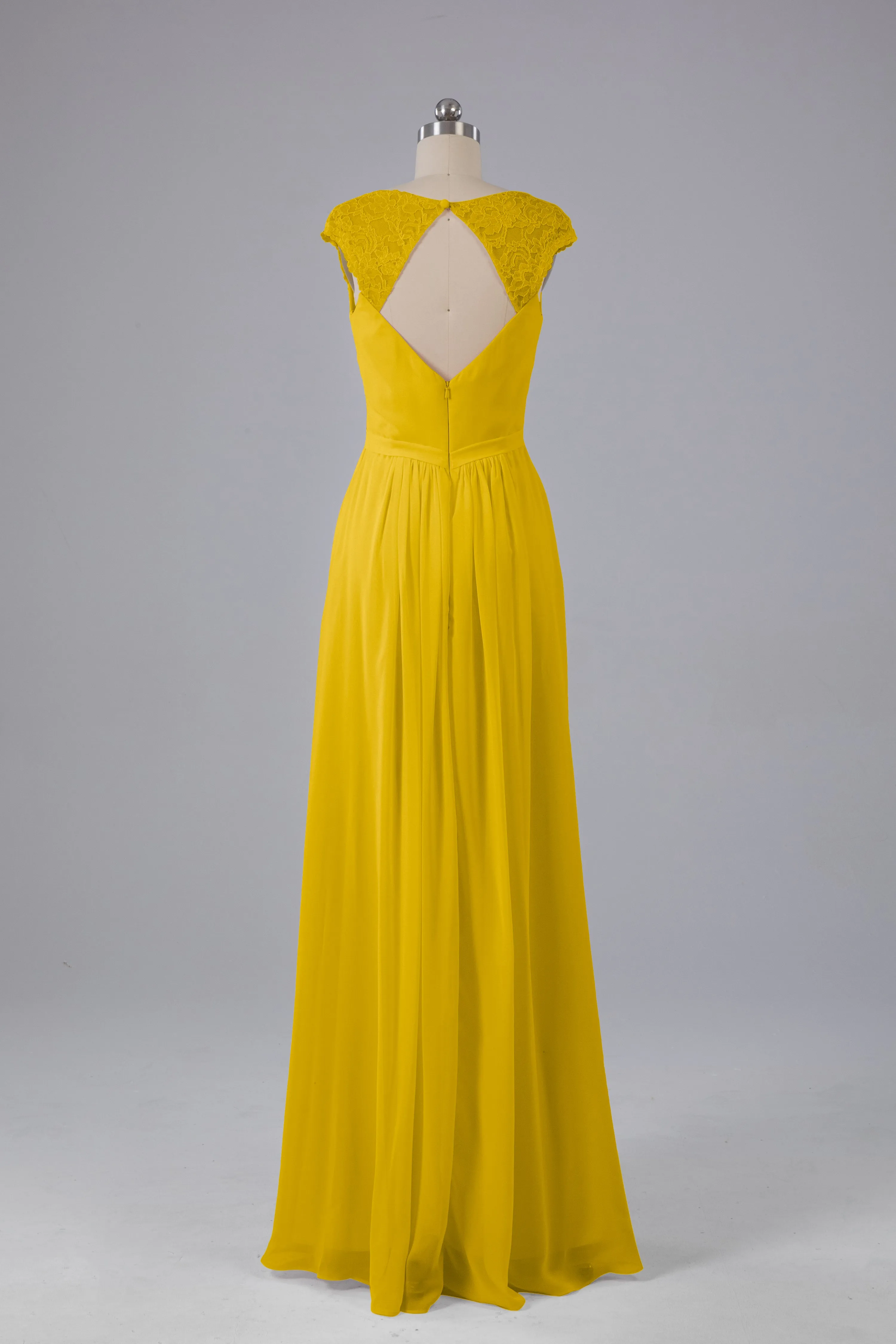 Simple Cap Sleeves Chiffon Floor Length Bridesmaid Dresses