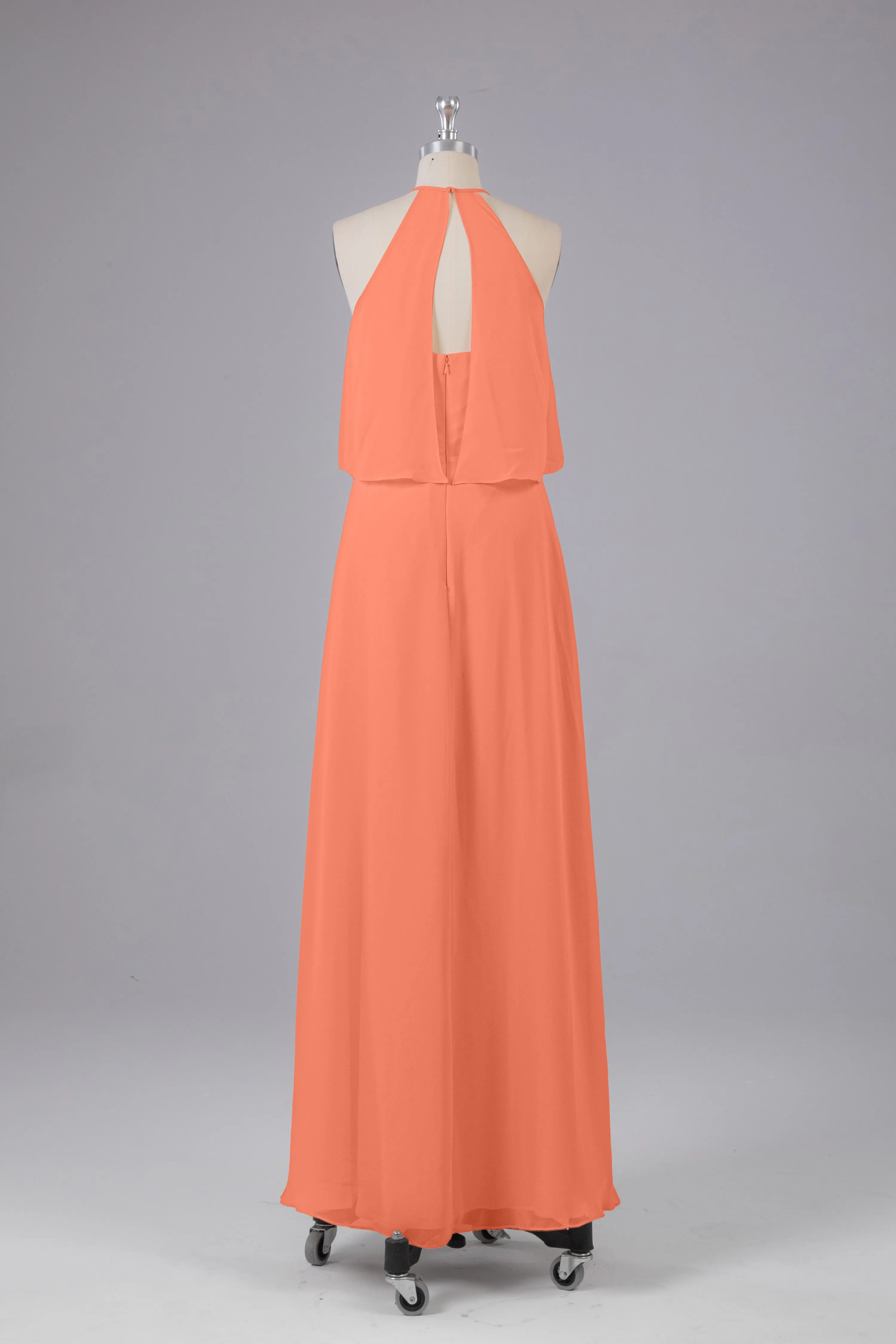 Simple Chiffon Column Halter Long Bridesmaid Dresses