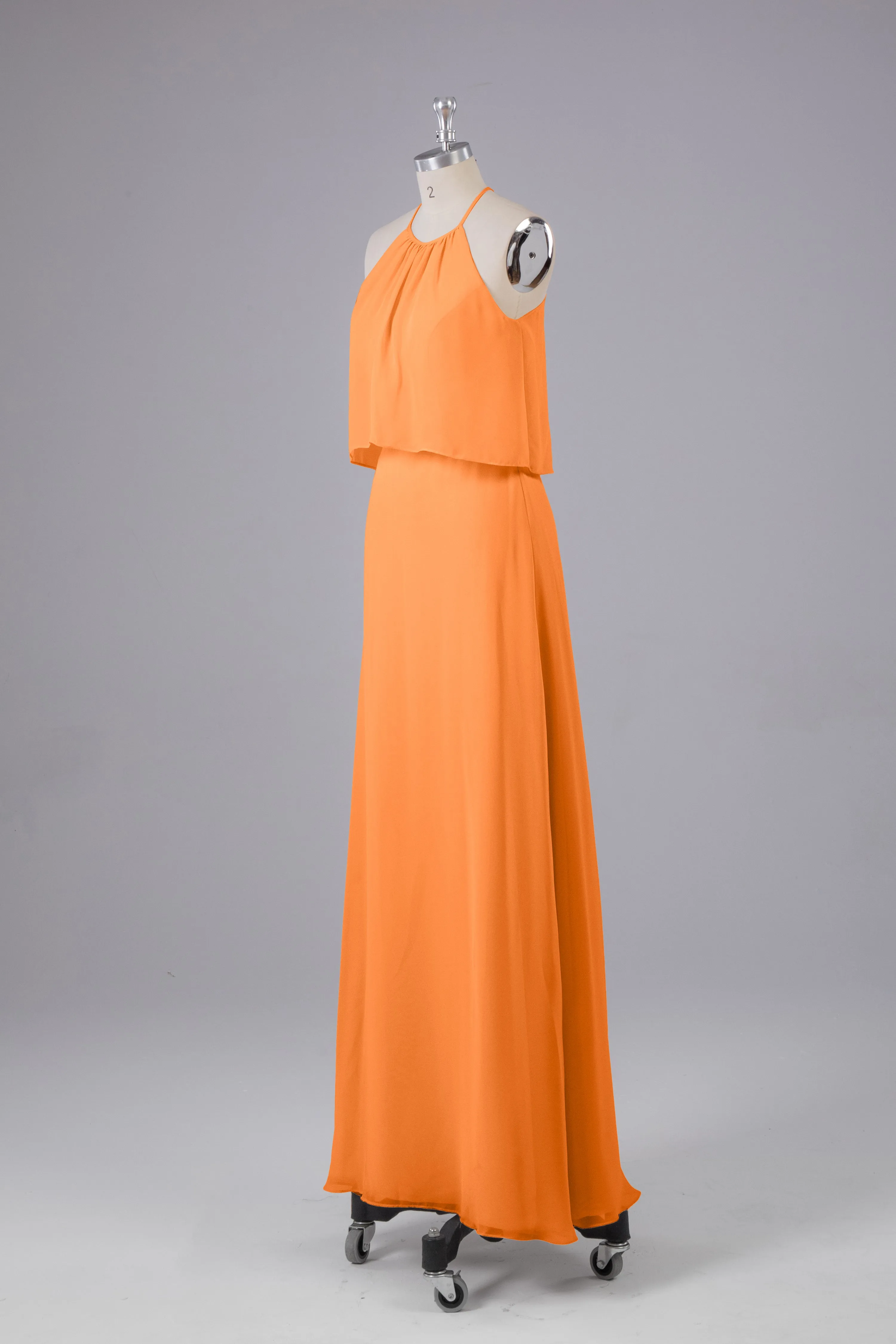 Simple Chiffon Column Halter Long Bridesmaid Dresses