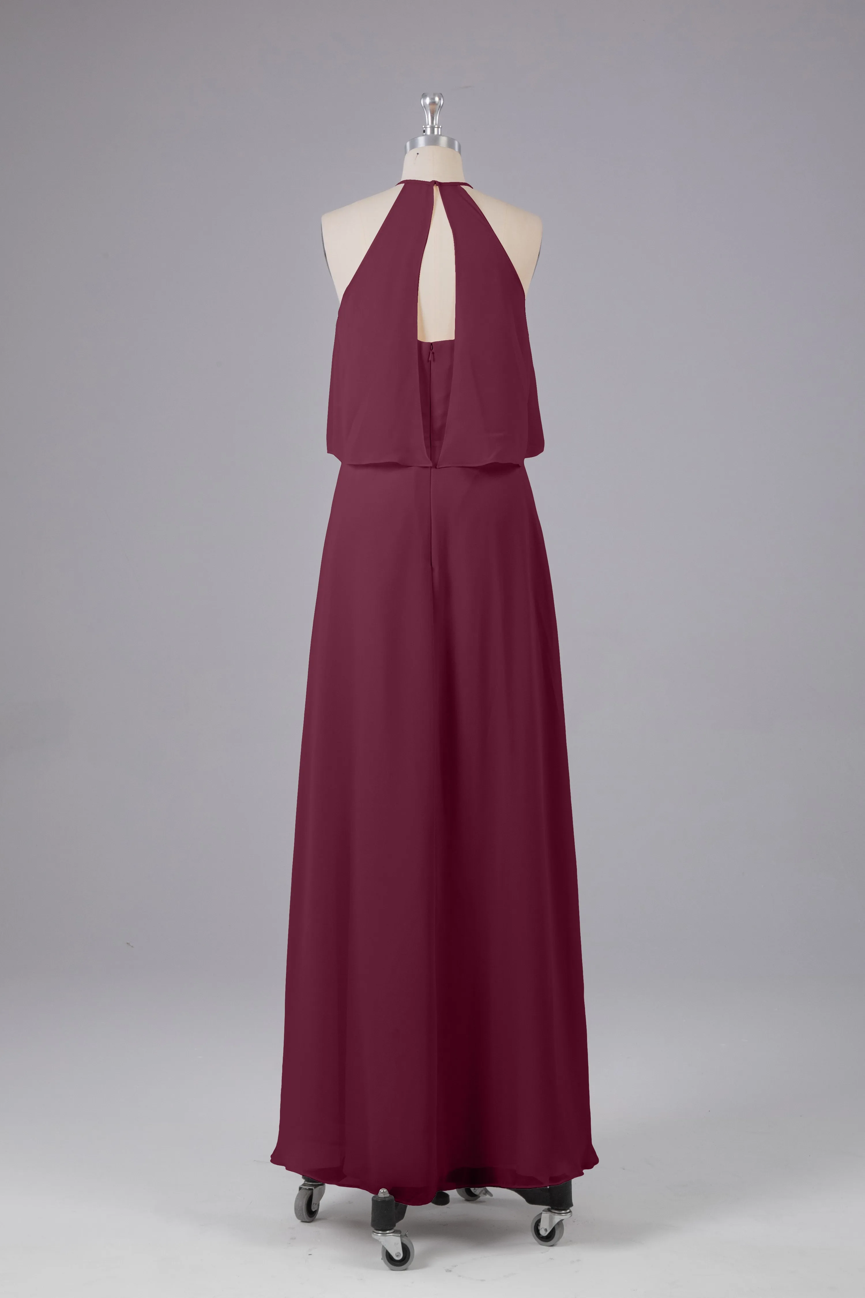 Simple Chiffon Column Halter Long Bridesmaid Dresses