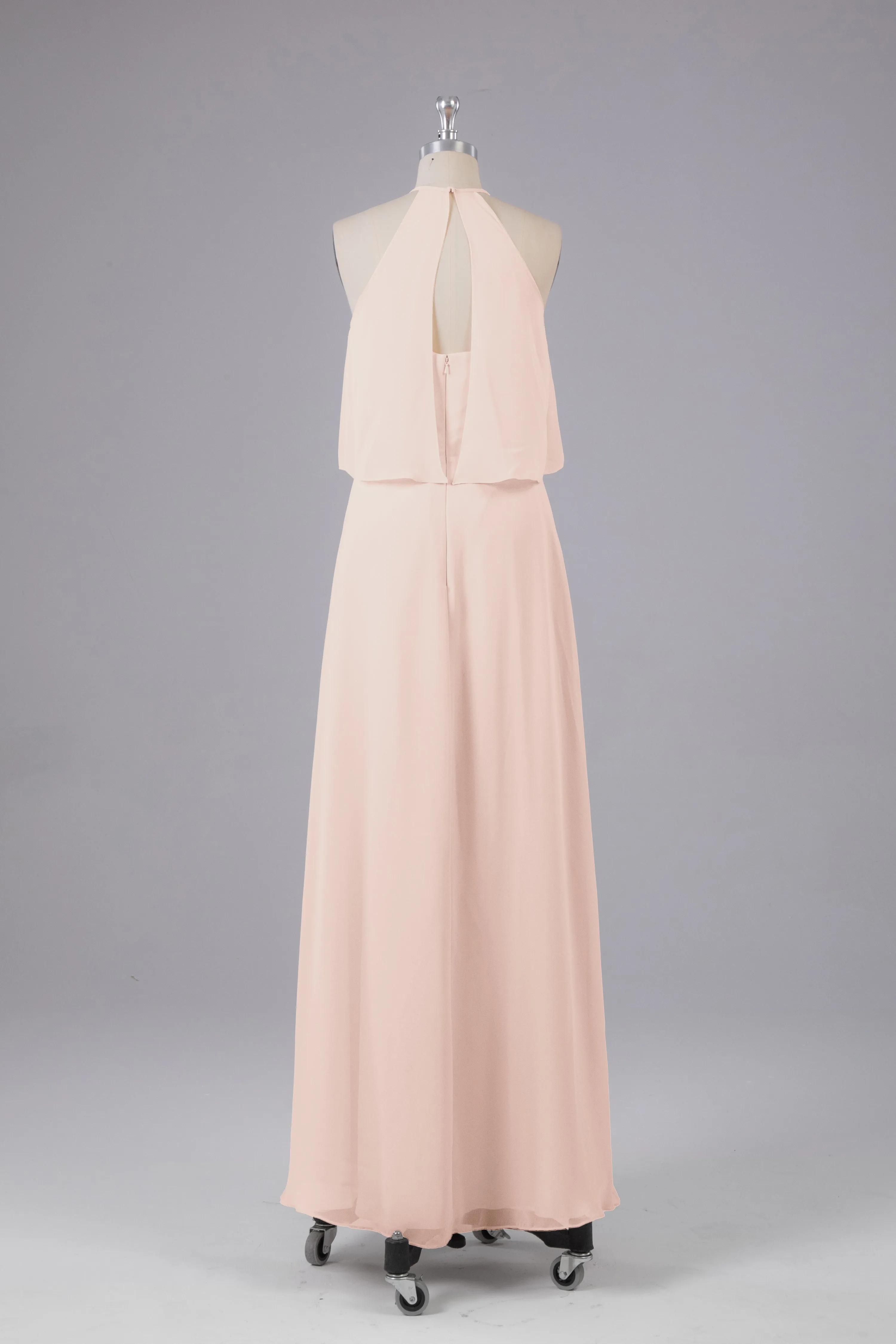 Simple Chiffon Column Halter Long Bridesmaid Dresses