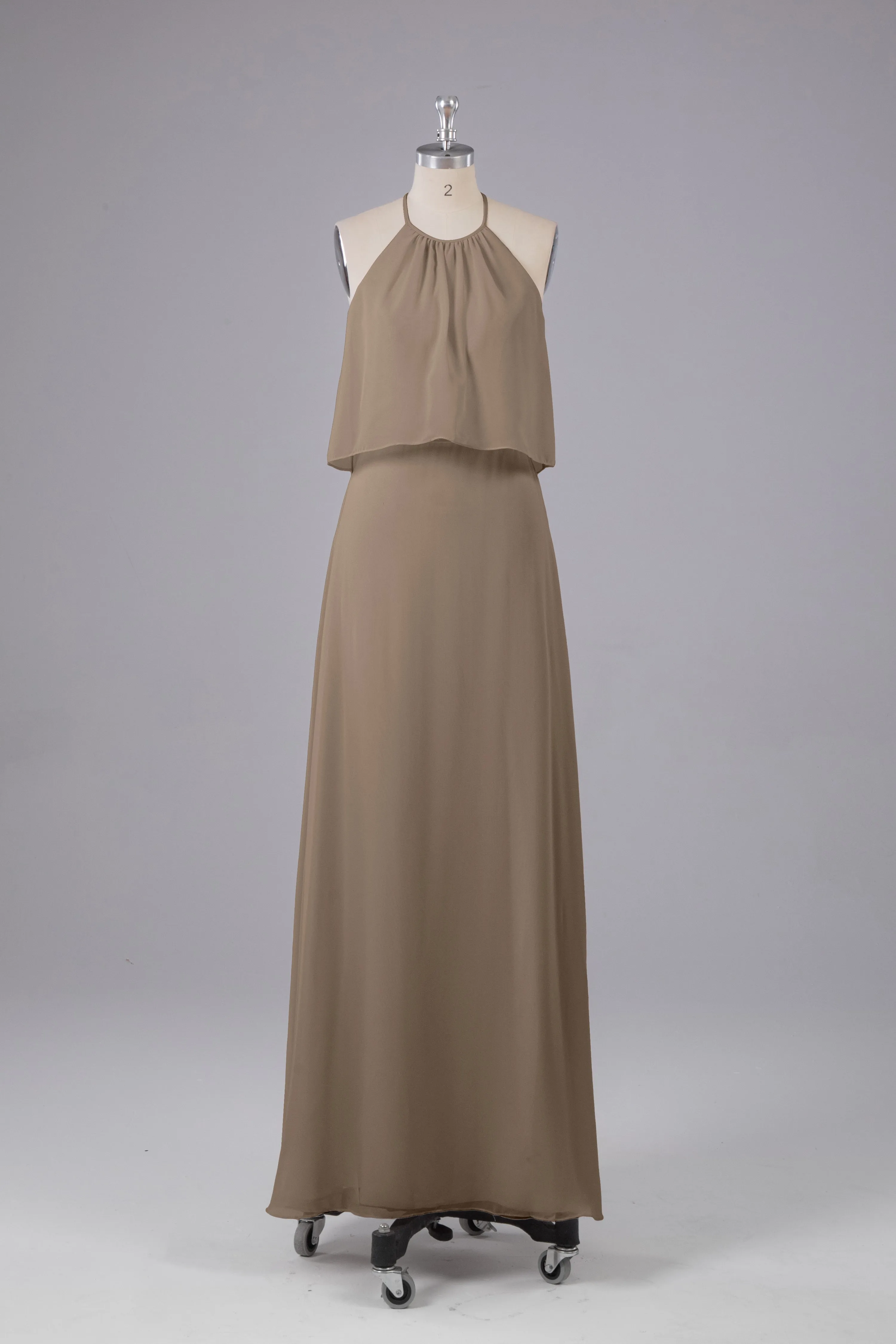 Simple Chiffon Column Halter Long Bridesmaid Dresses