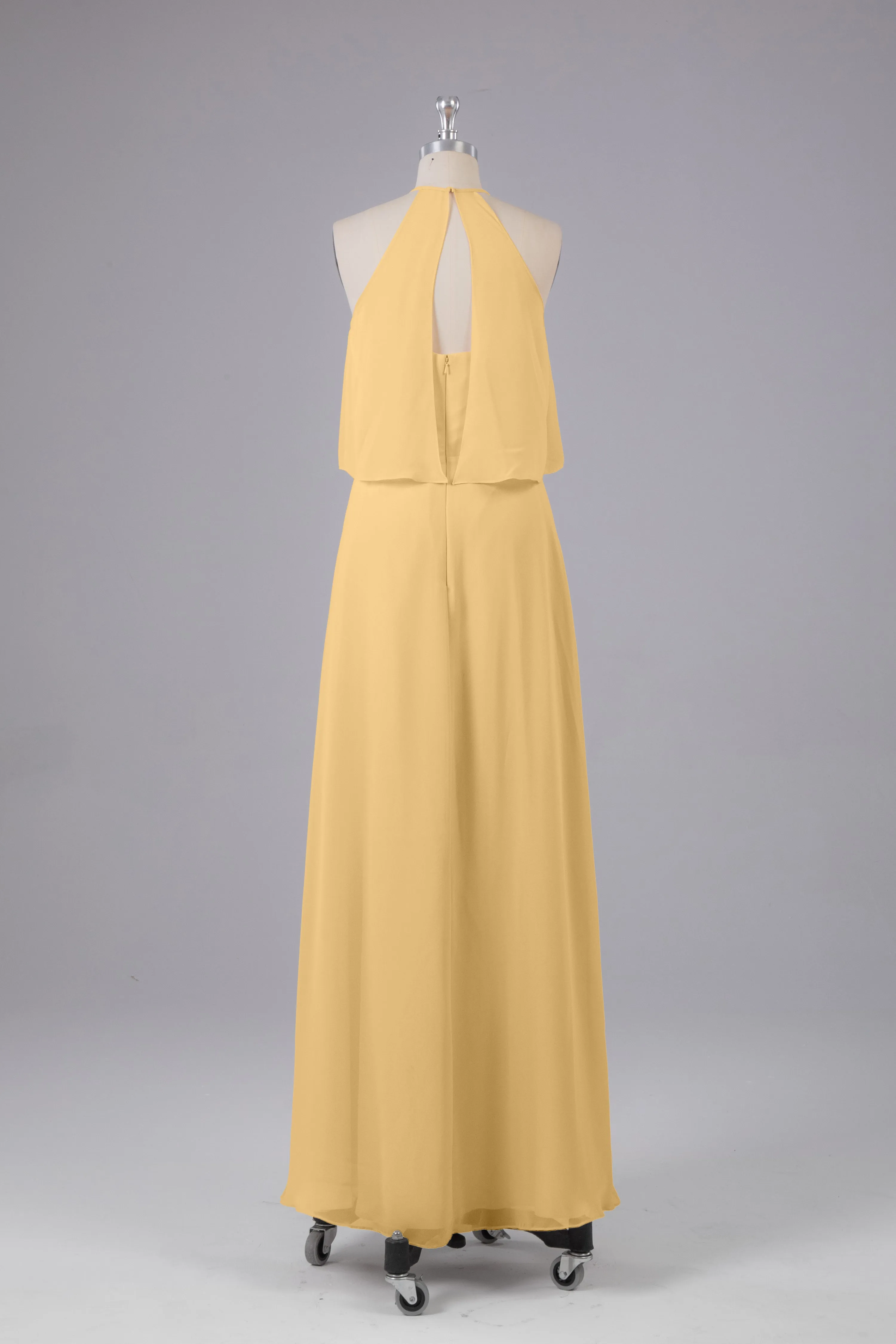 Simple Chiffon Column Halter Long Bridesmaid Dresses